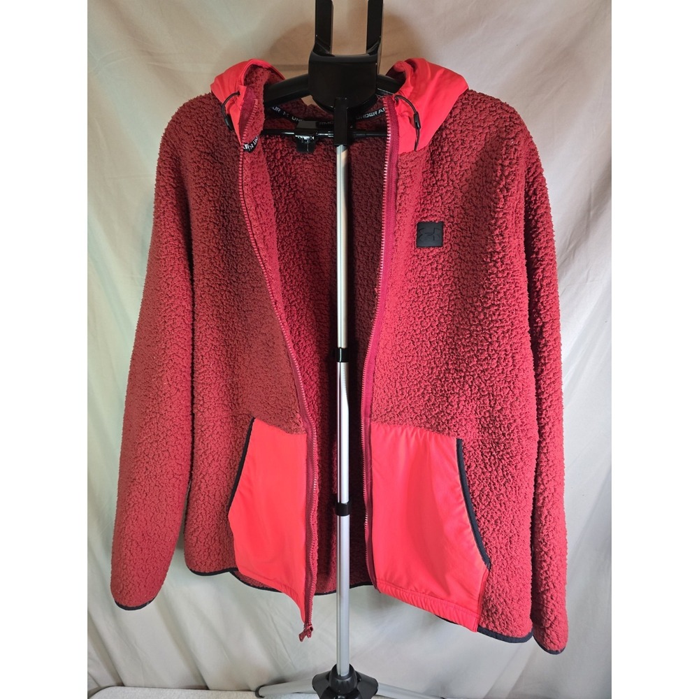 Men's XXL Under Armour Red Zip Up Fleece Jacket Loose Fit 2XL